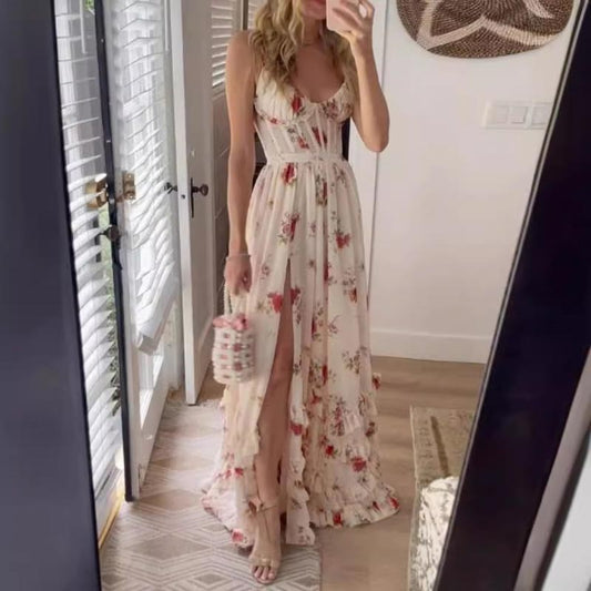 Robe longue fendue à imprimé élégant pour femmes🔥🔥