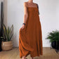 Robe à bretelles spaghetti plissée et respirante de couleur unie
