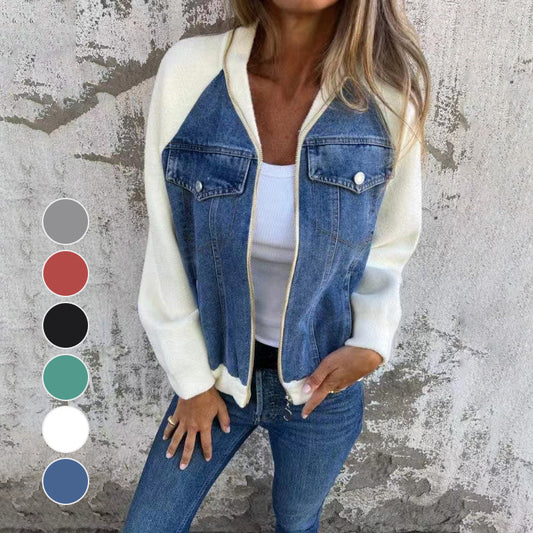 🔥 Vente du Black Friday : -50% 🔥 Veste en denim à fermeture éclair pour femmes