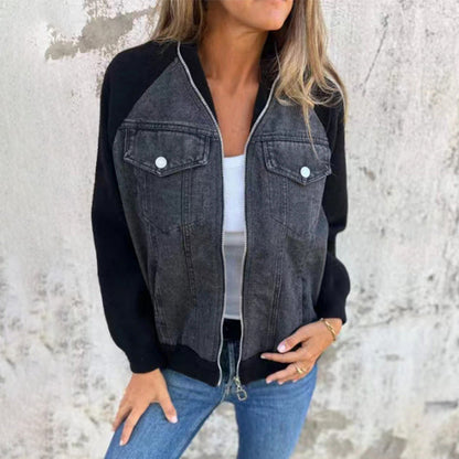 🔥 Vente du Black Friday : -50% 🔥 Veste en denim à fermeture éclair pour femmes