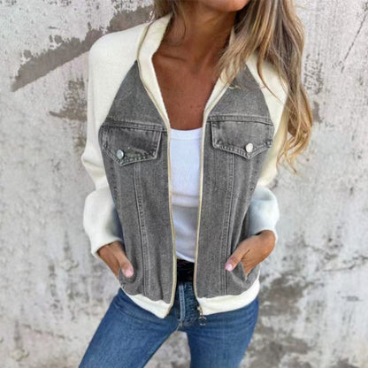 🔥 Vente du Black Friday : -50% 🔥 Veste en denim à fermeture éclair pour femmes