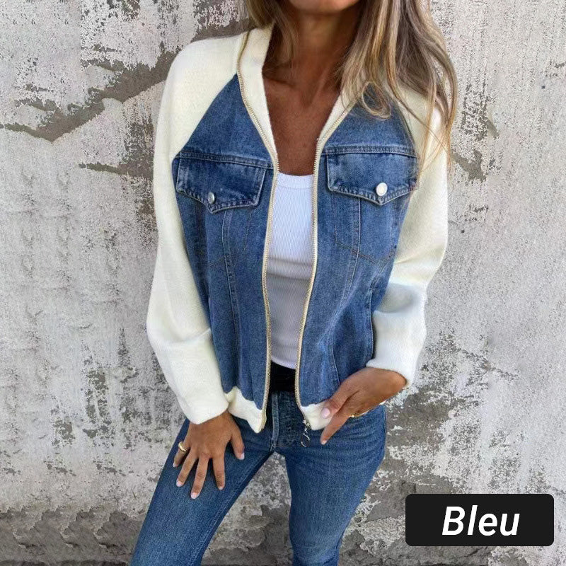 🔥 Vente du Black Friday : -50% 🔥 Veste en denim à fermeture éclair pour femmes