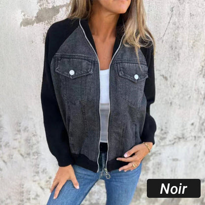 🔥 Vente du Black Friday : -50% 🔥 Veste en denim à fermeture éclair pour femmes