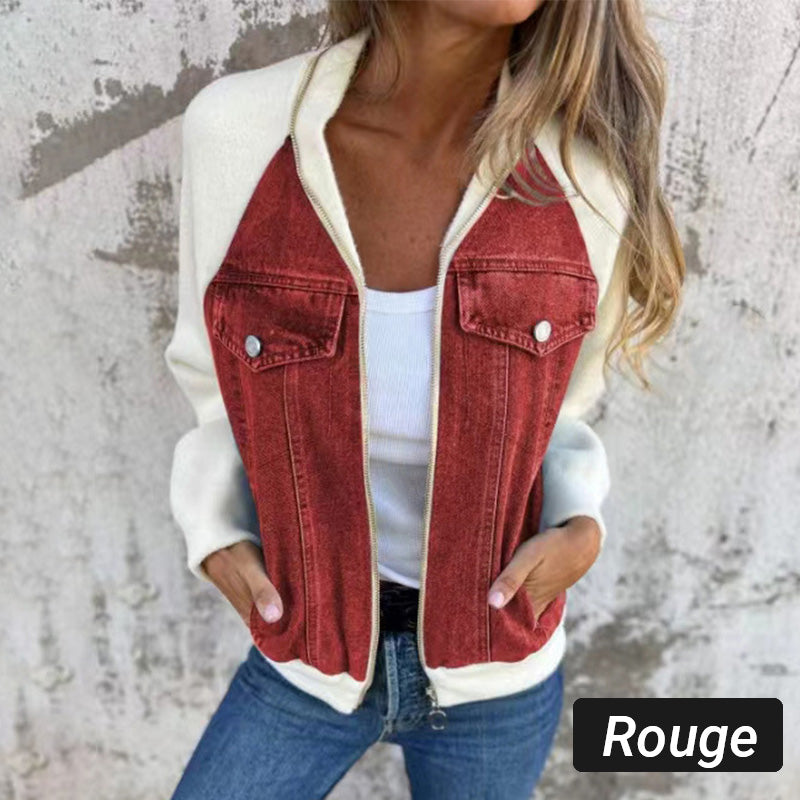 🔥 Vente du Black Friday : -50% 🔥 Veste en denim à fermeture éclair pour femmes