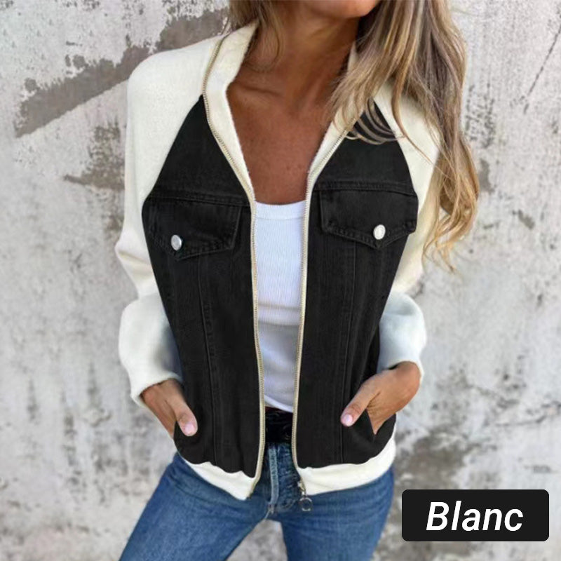 🔥 Vente du Black Friday : -50% 🔥 Veste en denim à fermeture éclair pour femmes