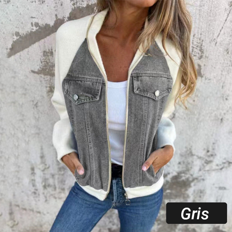 🔥 Vente du Black Friday : -50% 🔥 Veste en denim à fermeture éclair pour femmes