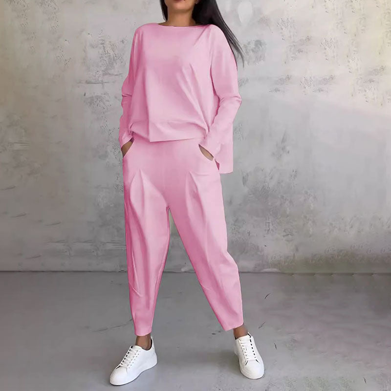 Ensemble 2 pièces haut à manches longues et pantalon à col rond✨