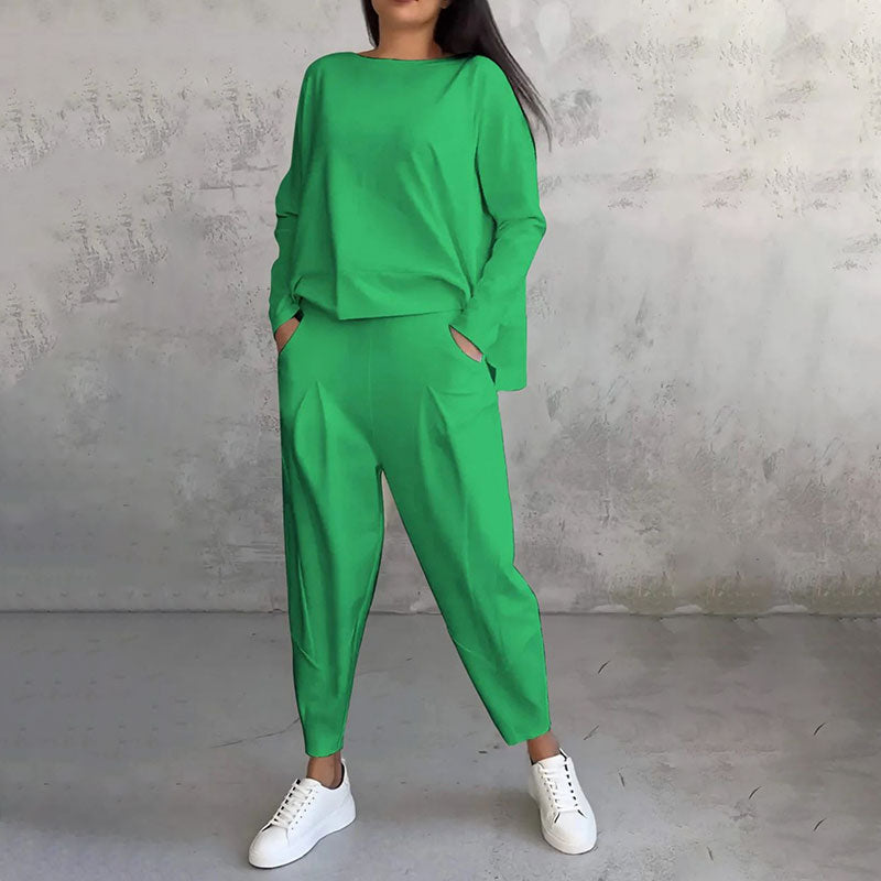 Ensemble 2 pièces haut à manches longues et pantalon à col rond✨