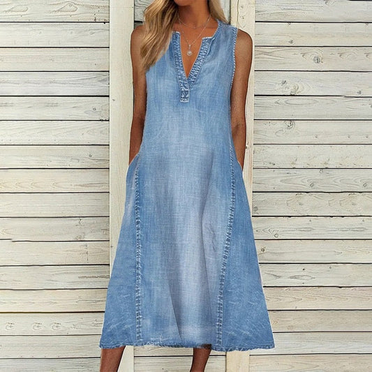 Robes midi en denim sans manches pour femmes