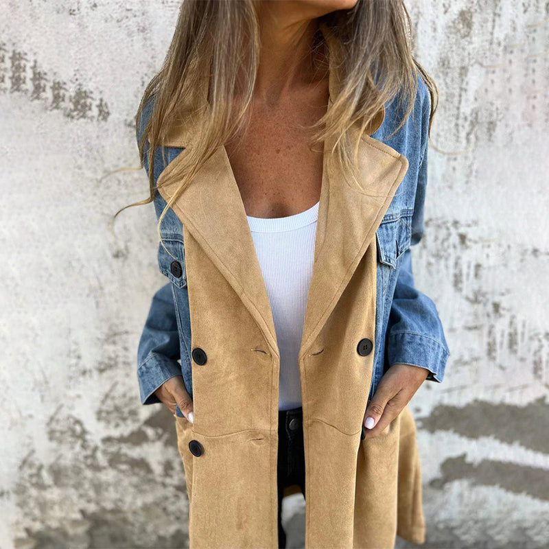 Trench mi-long avec surpiqûres en jean denim✨Achetez 2 livraison gratuite✨