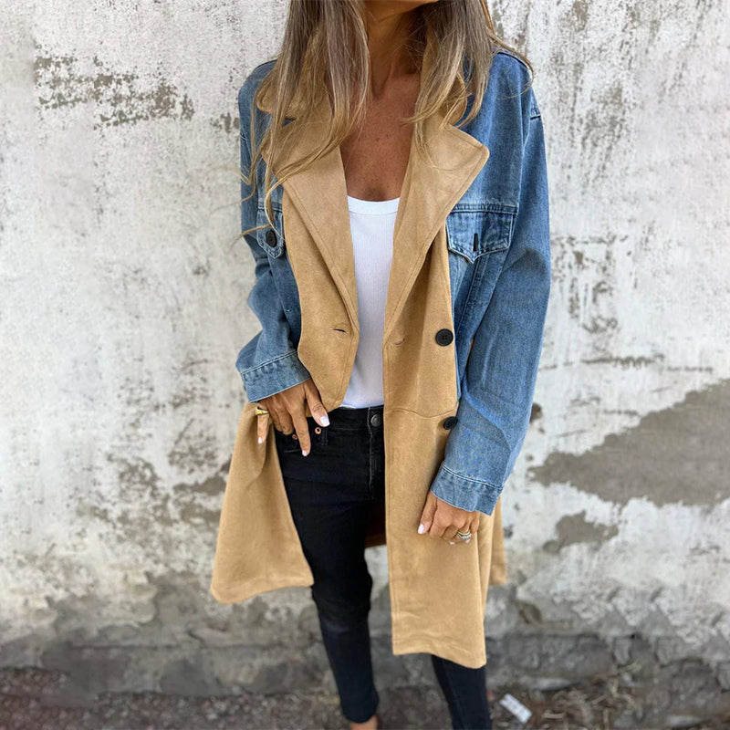 Trench mi-long avec surpiqûres en jean denim✨Achetez 2 livraison gratuite✨