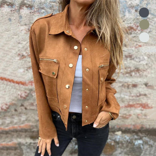 🔥Offre limitée à 50 % de réduction🔥Veste utilitaire boutonnée en daim pour femmes