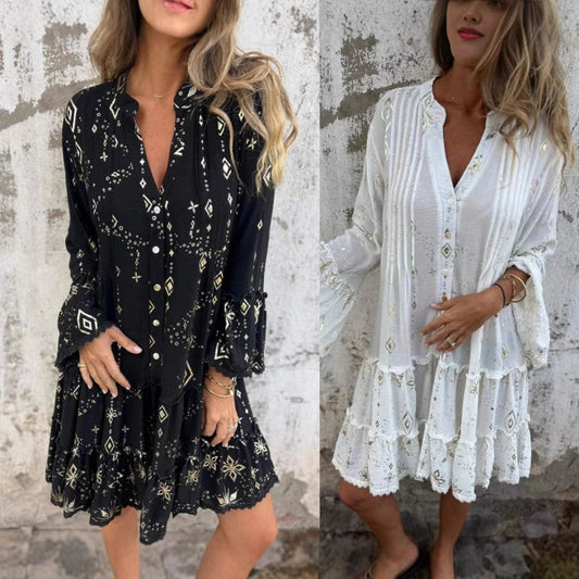 💐Femme Motif Géométrique Confortable robe midi avec col en V