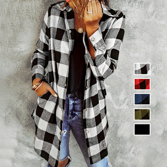🌸NOUVELLE VENTE CHAUDE🔥Veste chemise longue à carreaux pour femmes