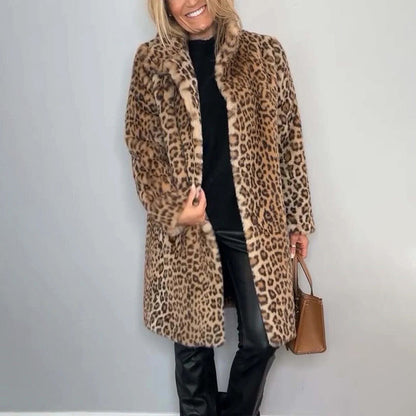 ❄️Offres spéciales hiver❄️ Veste mi-longue à motif léopard pour femmes