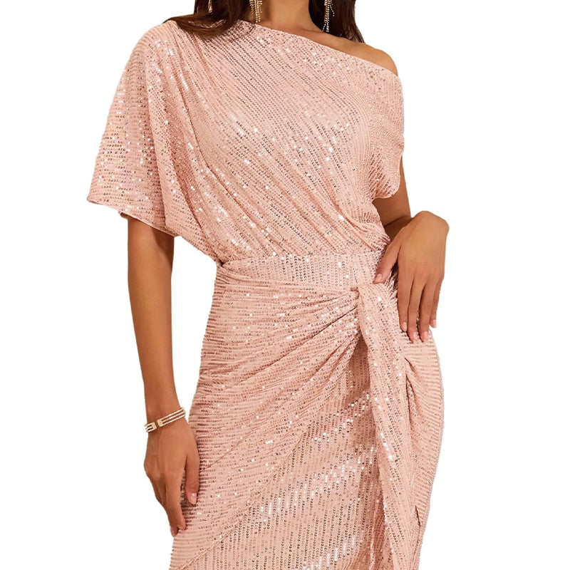 💃Soldes du dernier jour -49% DE RÉDUCTION🎉Robe plissée étincelante à une épaule✨