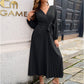 Robe pour femmes longue à plis avec ceinture nouée enveloppante