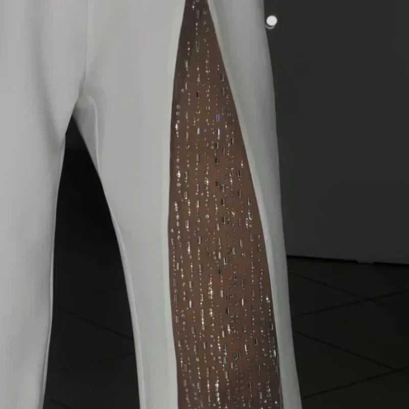 🔥 DERNIER JOUR – 60% DE RÉDUCTION ! Combinaison Scintillante Une Épaule – Fente Haute & Jambe Évasée