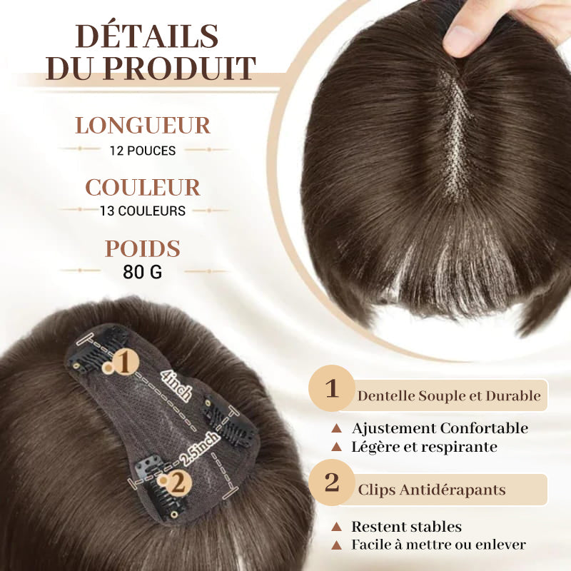 Topper de Cheveux Naturels avec Frange pour Femmes