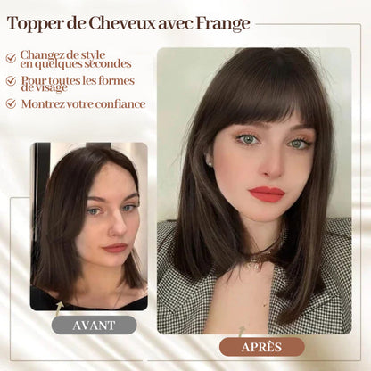 Topper de Cheveux Naturels avec Frange pour Femmes