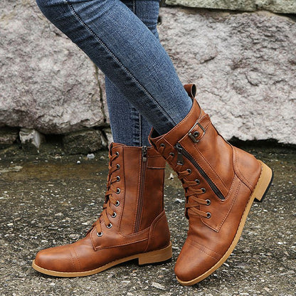 Bottes Orthopédiques en Cuir à Bout Rond avec Fermeture Éclair Latérale pour Femmes