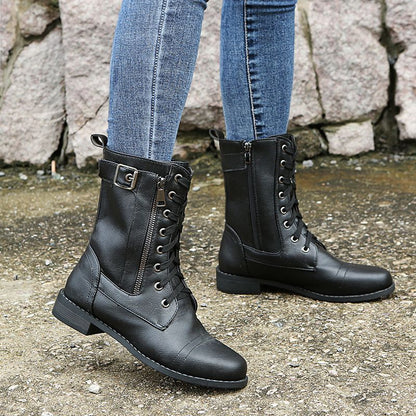 Bottes Orthopédiques en Cuir à Bout Rond avec Fermeture Éclair Latérale pour Femmes