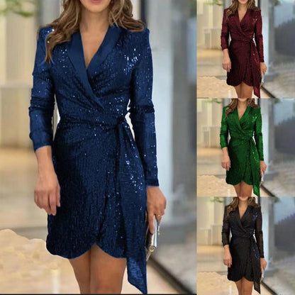 [Meilleur cadeau pour elle] Robe sexy à paillettes de couleur unie pour les femmes