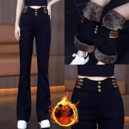 2025 Nouveau design👖💖Pantalon flare pour femme avec taille haute et doublure en peluche