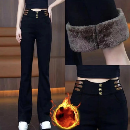 2025 Nouveau design👖💖Pantalon flare pour femme avec taille haute et doublure en peluche