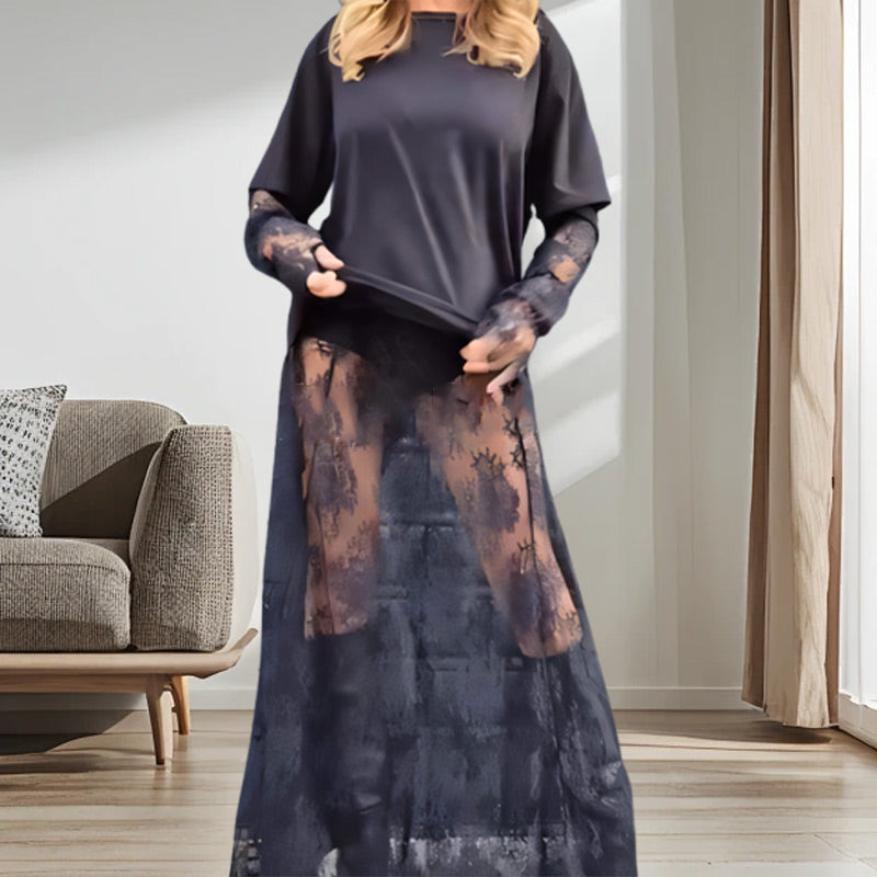 👗✨Élégante robe transparente en dentelle avec t-shirt pour femmes, ensemble 2 pièces💖