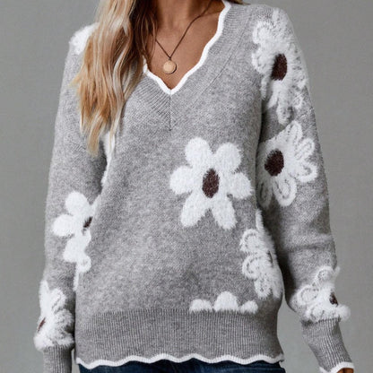 🌸Pull pour femme à motif floral et bordure en coquille🌟