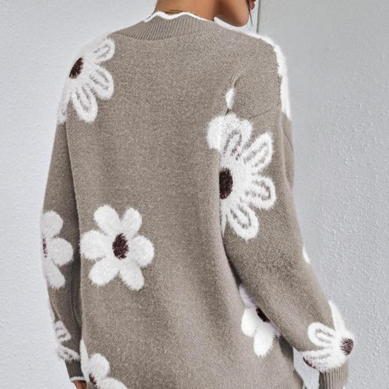 🌸Pull pour femme à motif floral et bordure en coquille🌟