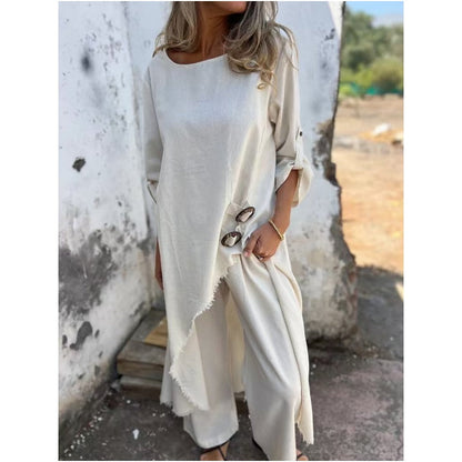 🌸New Arrival Hot Sale 🔥Costume élégant en coton et lin pour femme (ensemble 2 pièces)
