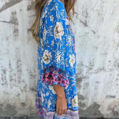 🌸Robe décontractée à imprimé floral et à col en V avec fermeture à boutons🌸
