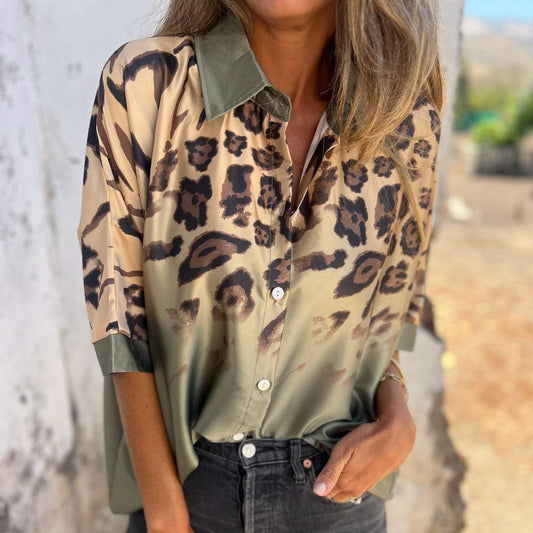 Chemise boutonnée à imprimé léopard pour femme