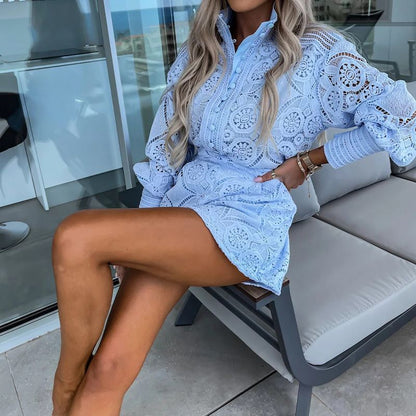 Ensemble 2 pièces en dentelle élégant et décontracté pour femmes avec chemise boutonnée et short