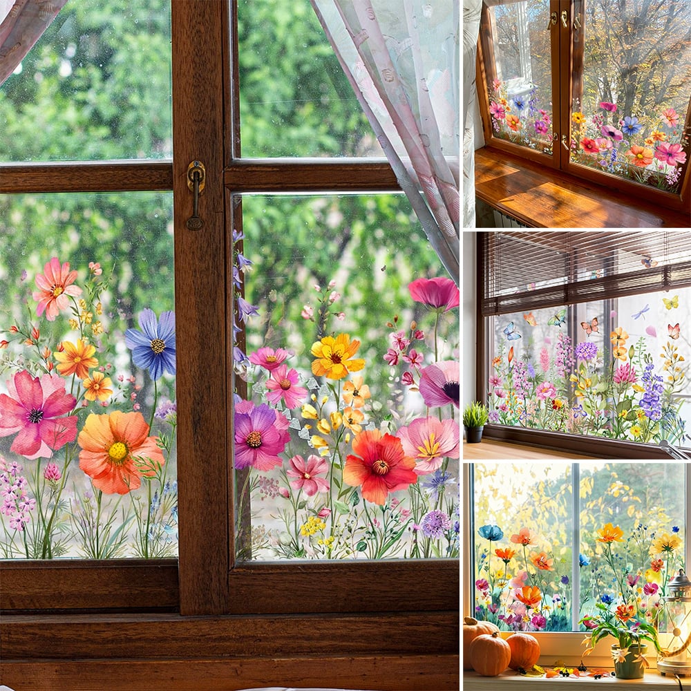 📢📢50 % de réduction !! ⏰Autocollant de fenêtre de bouquet floral coloré🖼️ (coupable à la taille librement)