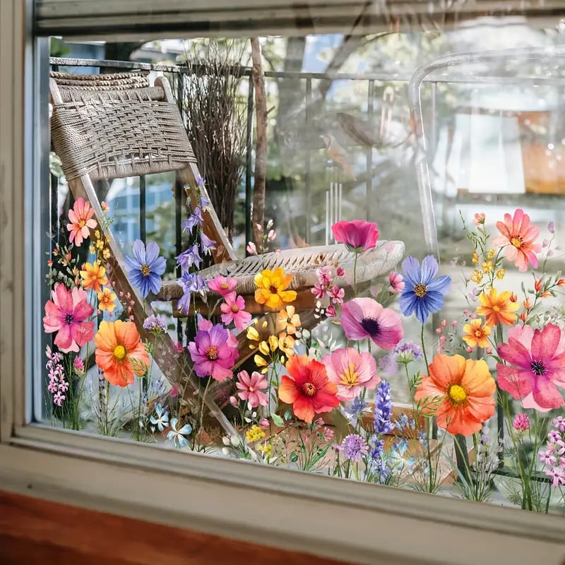 📢📢50 % de réduction !! ⏰Autocollant de fenêtre de bouquet floral coloré🖼️ (coupable à la taille librement)