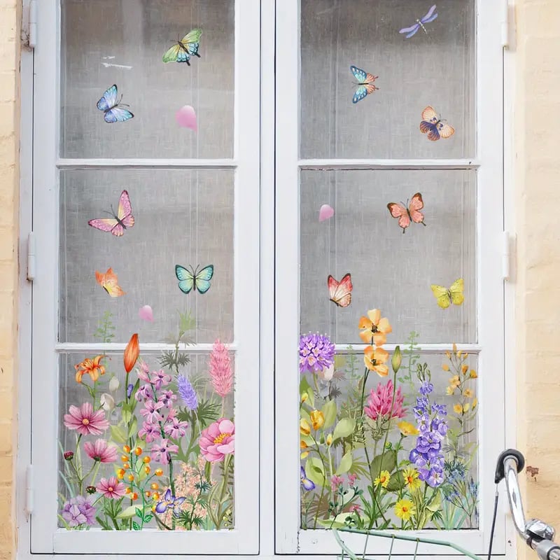 📢📢50 % de réduction !! ⏰Autocollant de fenêtre de bouquet floral coloré🖼️ (coupable à la taille librement)