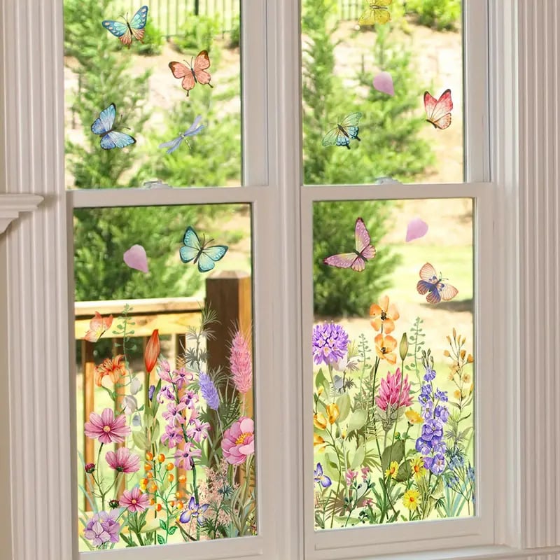 📢📢50 % de réduction !! ⏰Autocollant de fenêtre de bouquet floral coloré🖼️ (coupable à la taille librement)