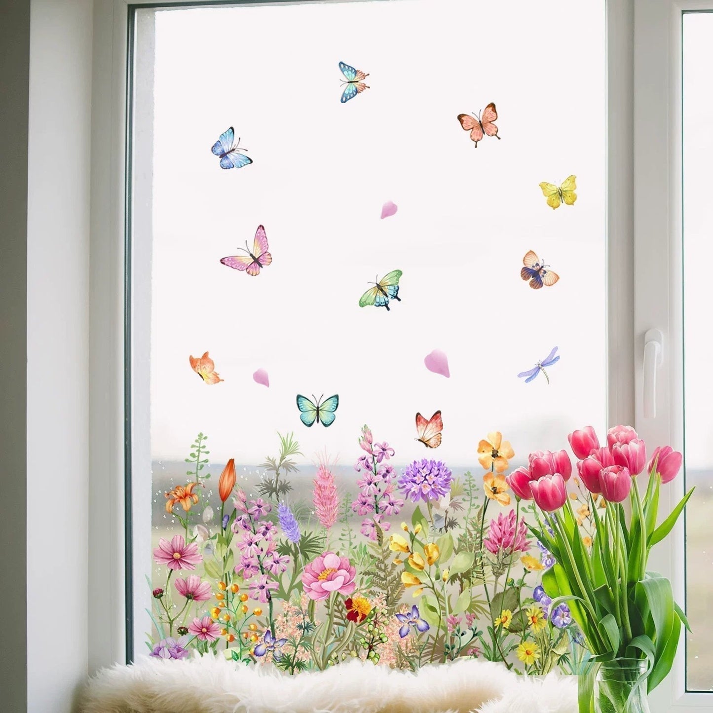 📢📢50 % de réduction !! ⏰Autocollant de fenêtre de bouquet floral coloré🖼️ (coupable à la taille librement)