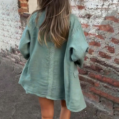 Blazer à ouverture frontale en coton et lin pour femmes