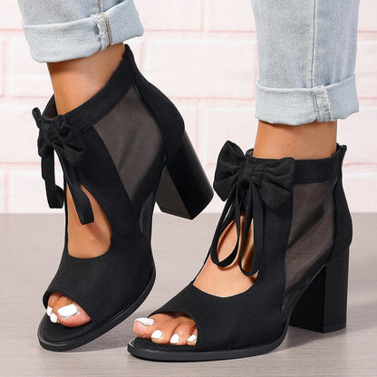 Sandales à talons hauts pour femmes, à bout ouvert et à nœuds