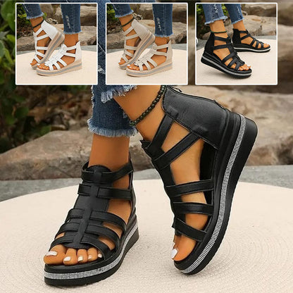 Sandales à semelles compensées avec décoration en strass