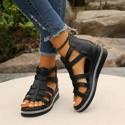 Sandales à semelles compensées avec décoration en strass