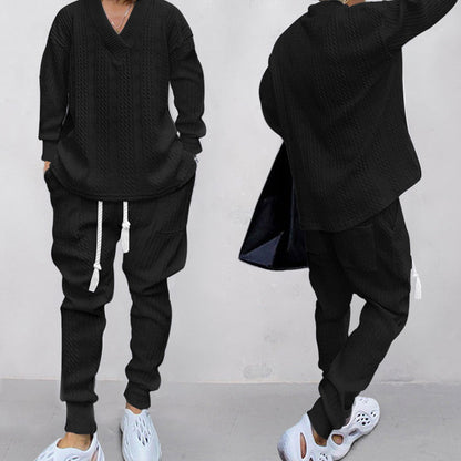 💥 Arrive aujourd'hui sans frais de livraison 💥 Ensemble 2 pièces pour homme composé d'un sweat-shirt baggy avec col en V et d'un pantalon de jogging