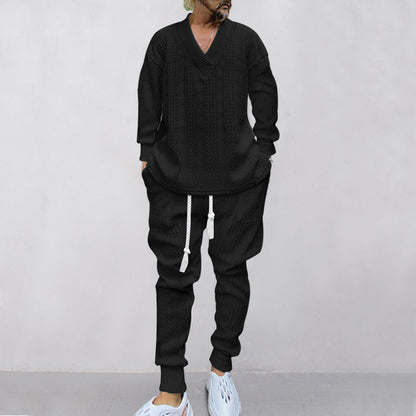💥 Arrive aujourd'hui sans frais de livraison 💥 Ensemble 2 pièces pour homme composé d'un sweat-shirt baggy avec col en V et d'un pantalon de jogging