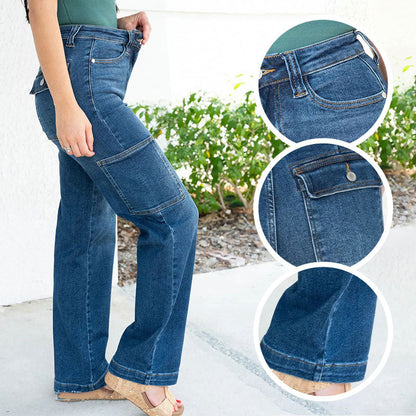 🔥VENTE À CHAUD 50% DE RÉDUCTION🔥Jeans stretch cargo à jambe large et à taille haute pour femmes
