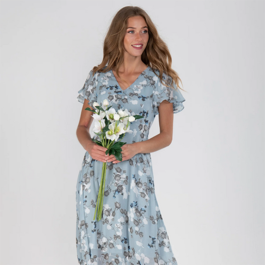 🌊Robe longue à manches courtes avec imprimé floral