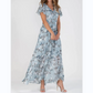 🌊Robe longue à manches courtes avec imprimé floral